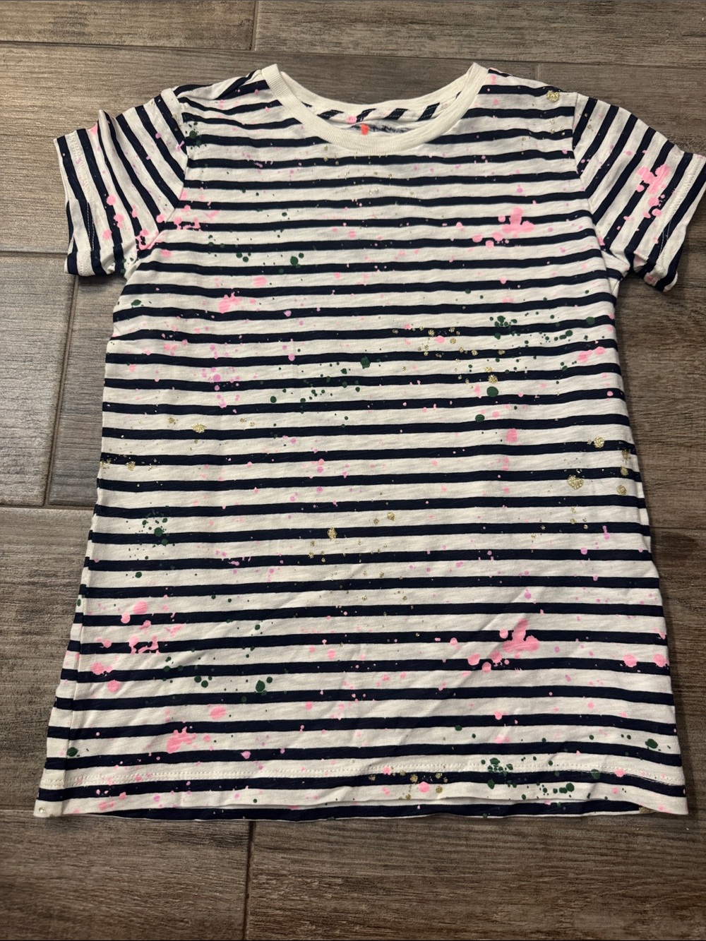 Crewcuts Navy & White Striped Tee with Pink and Gold Paint Splotches